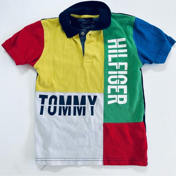Tommy Hilfiger Boys 6 Polo Shirt Color Block Yellow, Green, Red, Blue - Picture 3 of 6